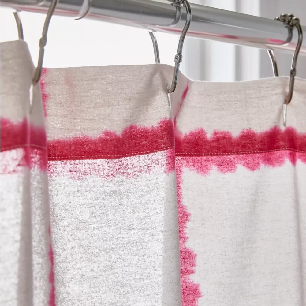 Urban Outfitters Libby Hand - Dyed Grid Pattern Pink Shower Curtain - Picture 2 of 3